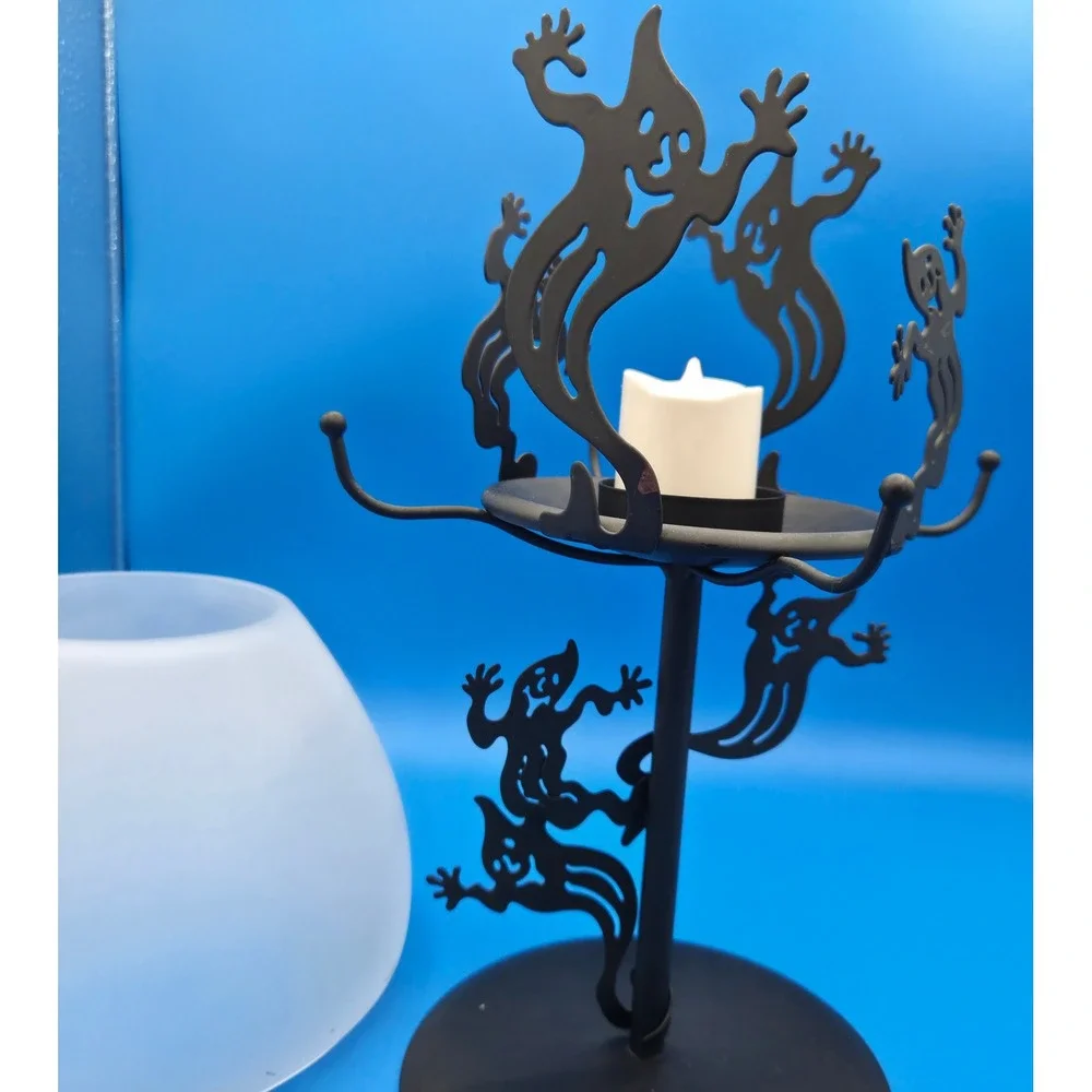 PartyLite Vintage Shadow Dancer Ghost Tealight Lamp Frosted Glass Shade Retrired